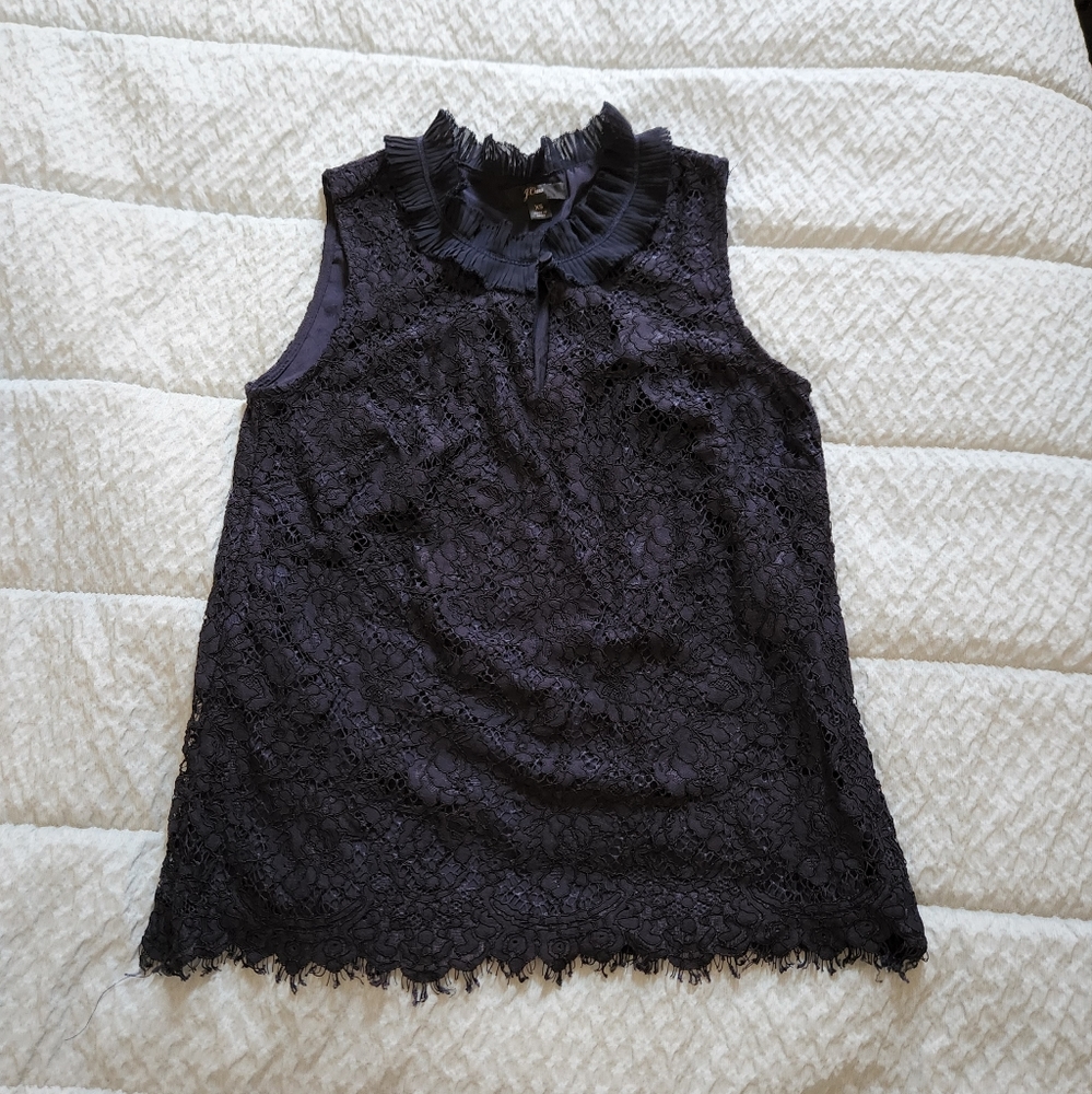 NWOT) J.CREW lace ruffle neck top XS